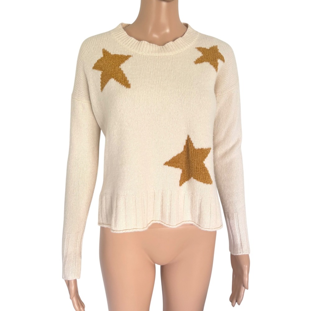 Madewell Starry Night Merino Wool Sweater Cream Gold Star XXS Western Americana